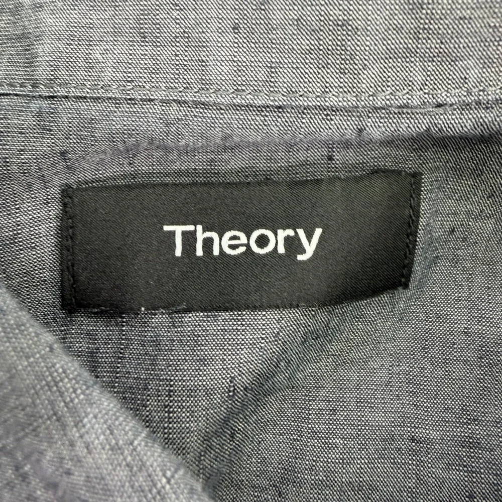 Theory Shirt Men's XL Charcoal Edward Essential Linen Cotton Blend Button Down